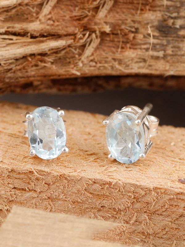 925 Sterling Silver Natural Gemstone Rhodium Plated Stud Earrings for Women