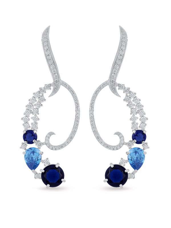 Silgo 925 Sterling Silver 15.00 Ctw White & Blue Cubic Zirconia Dangle Earrings For Women And Girls