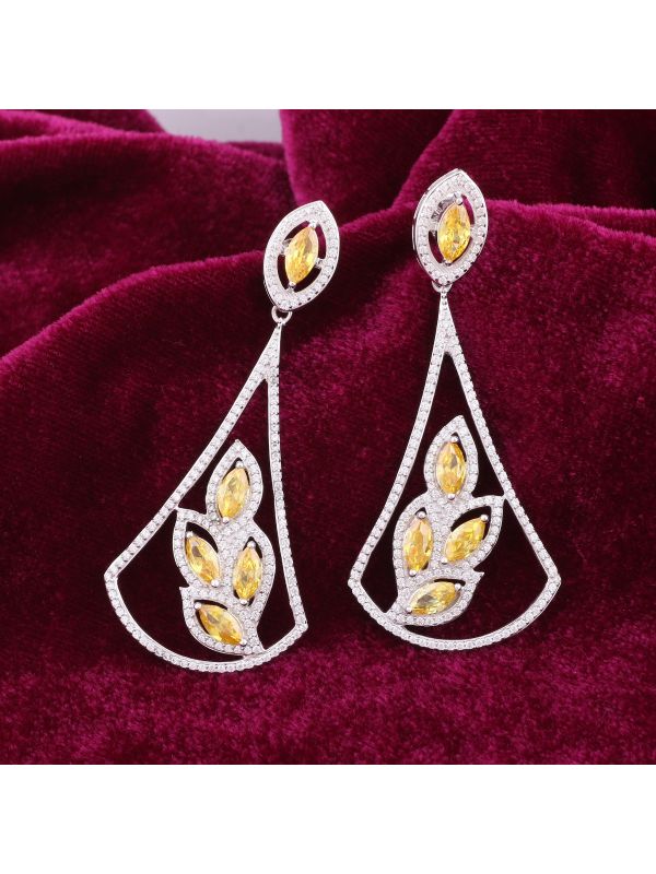 Silgo 925 Sterling Silver 11 Ctw White & Yellow Cubic Zirconia Dangle Earrings For Women And Girls