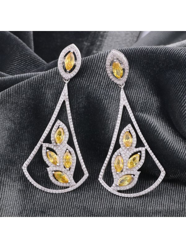 Silgo 925 Sterling Silver 11 Ctw White & Yellow Cubic Zirconia Dangle Earrings For Women And Girls