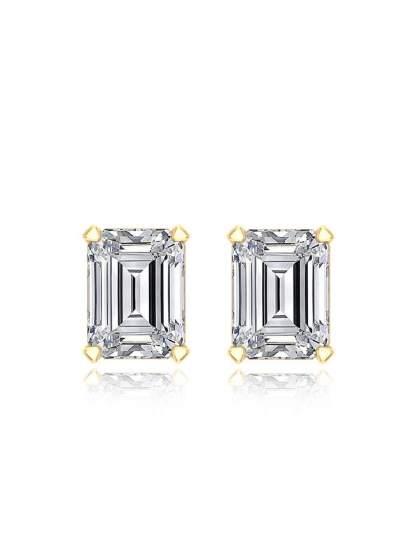 Silgo Yellow Gold Plated 925 Sterling Cubic Zirconia Women Stud Earrings For Girls