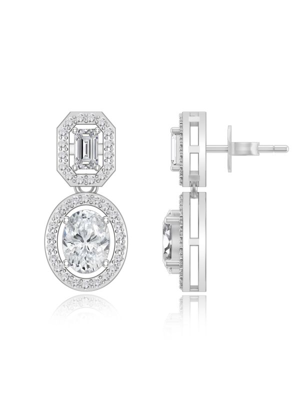 Silgo 925 Sterling Silver Rhodium Plated White Cubic Zirconia Dangle Earrings for Womens