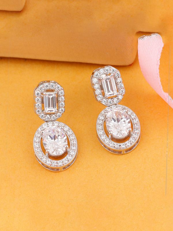 Silgo 925 Sterling Silver Rhodium Plated White Cubic Zirconia Dangle Earrings for Womens