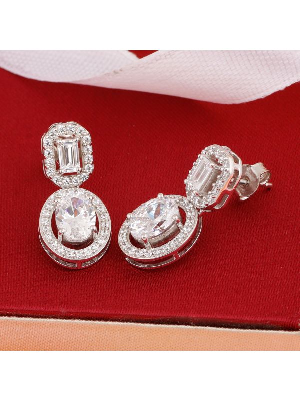 Silgo 925 Sterling Silver Rhodium Plated White Cubic Zirconia Dangle Earrings for Womens