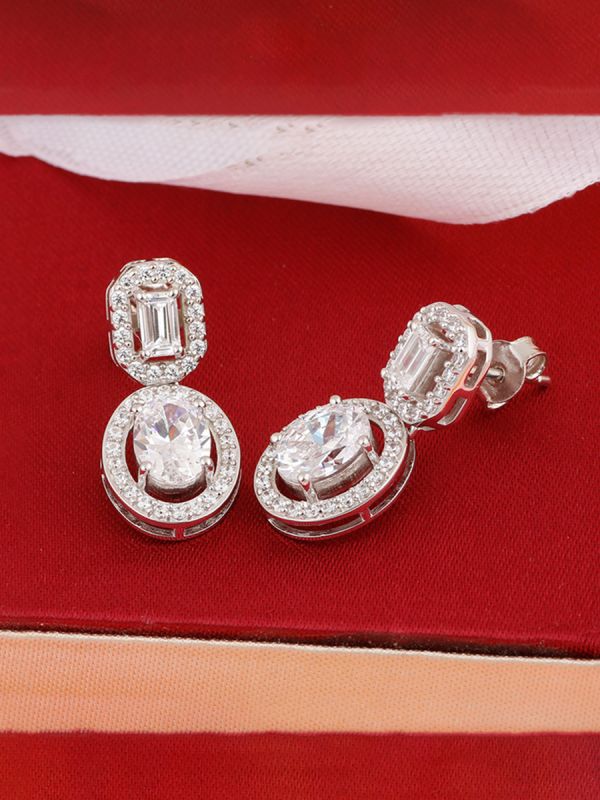 Silgo 925 Sterling Silver Rhodium Plated White Cubic Zirconia Dangle Earrings for Womens