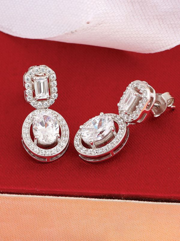 Silgo 925 Sterling Silver Rhodium Plated White Cubic Zirconia Dangle Earrings for Womens