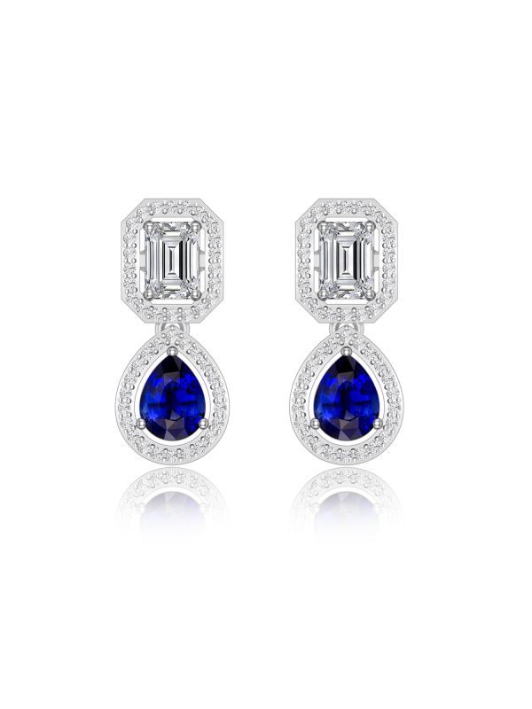 Silgo 925 Sterling Silver Blue Cubic Zirconia Rhodium Plated Dangle Women Earring