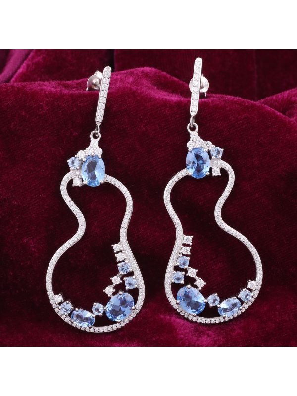Silgo 925 Sterling Silver 24.00 Ctw Blue Cubic Zirconia Dangle Earrings For Women And Girls
