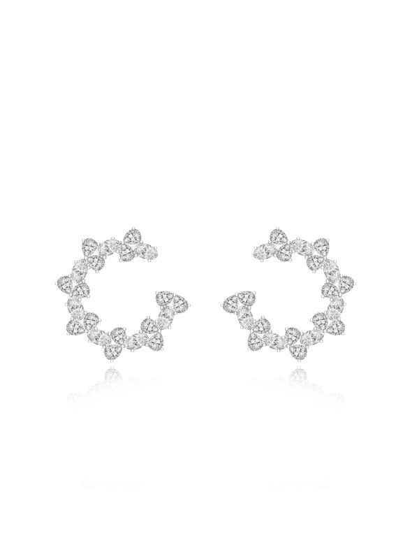 Silgo 925 Sterling Silver Cubic Zirconia Stone Rhodium Plated Women Stud Earrings Gift For Her