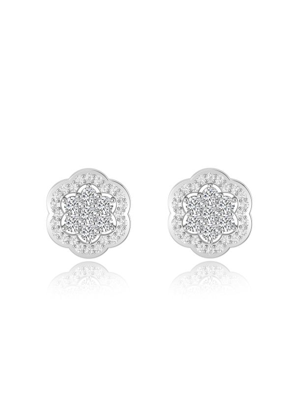 Silgo 925 Sterling Silver Cubic Zirconia Rhodium Plated Women Stud Earrings