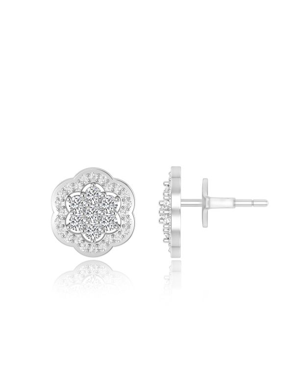 Silgo 925 Sterling Silver Cubic Zirconia Rhodium Plated Women Stud Earrings