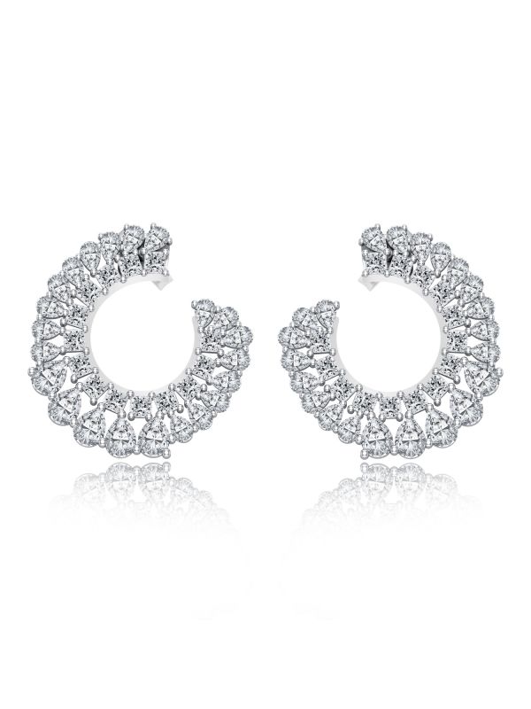 Silgo 925 Sterling Silver Rhodium Plated Cubic Zirconia Women Stud Earrings