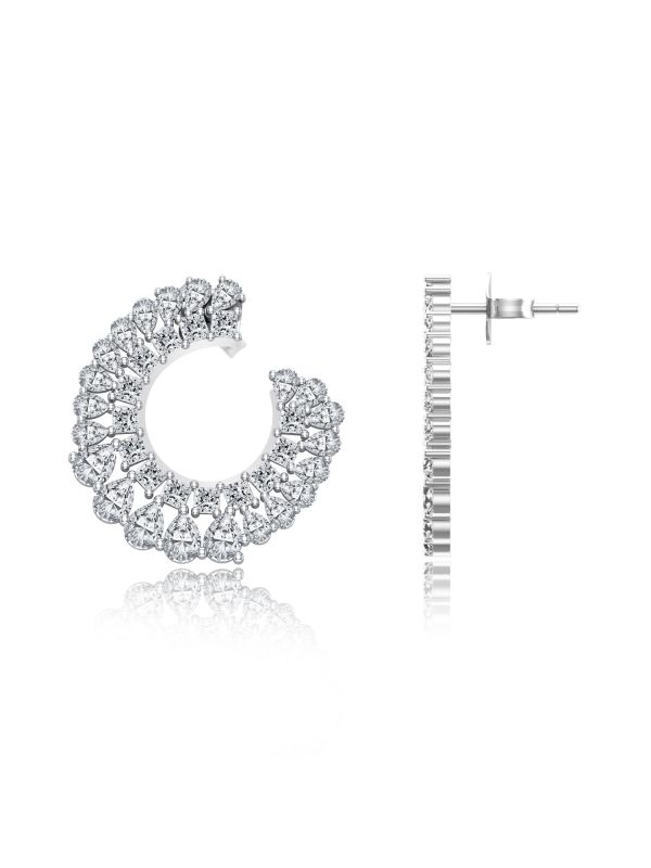 Silgo 925 Sterling Silver Rhodium Plated Cubic Zirconia Women Stud Earrings