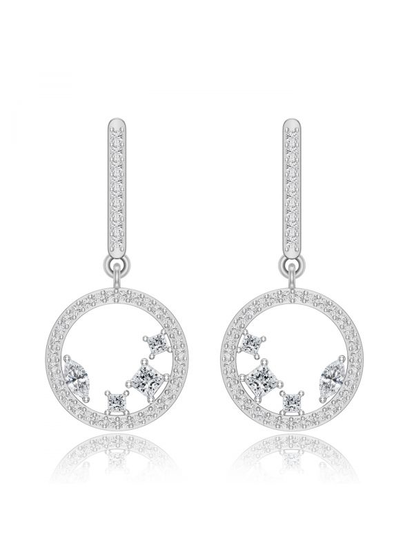 Silgo 925 Sterling Silver Cubic Zirconia Rhodium Plated Women Dangle Earrings