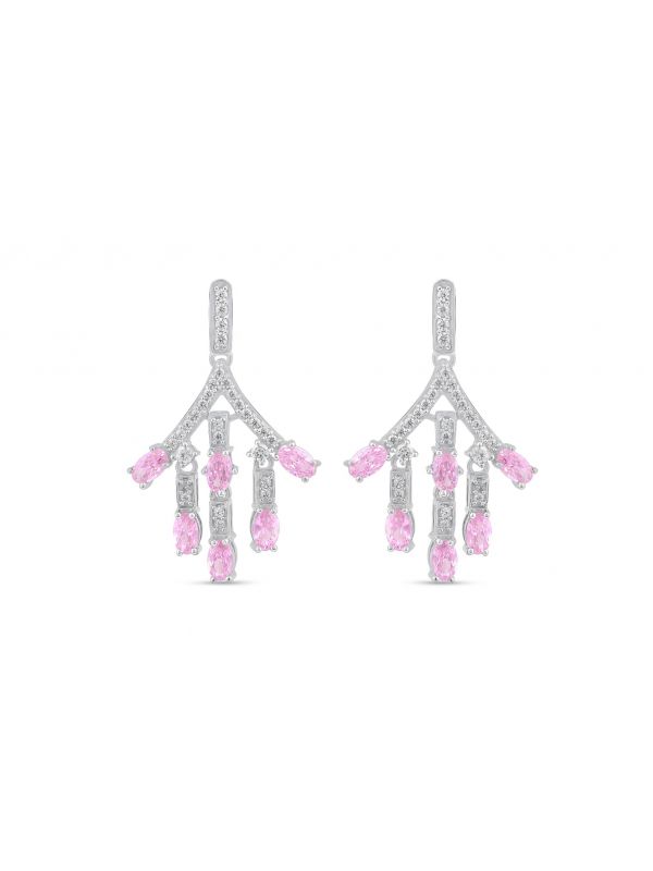 Silgo 925 Sterling Silver 6.00 Ctw Pink & White Cubic Zirconia Dangle Earrings For Women And Girls