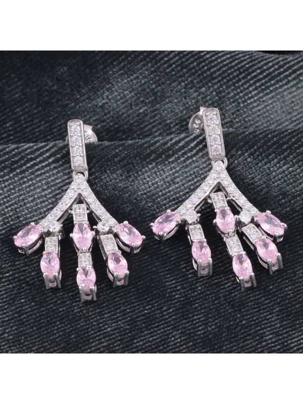 Silgo 925 Sterling Silver 6.00 Ctw Pink & White Cubic Zirconia Dangle Earrings For Women And Girls