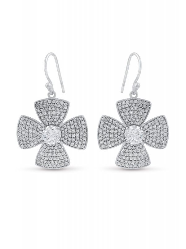 Silgo 925 Sterling Silver 8.00 Ctw White Cubic Zirconia Flower Dangle Earrings For Women And Girls