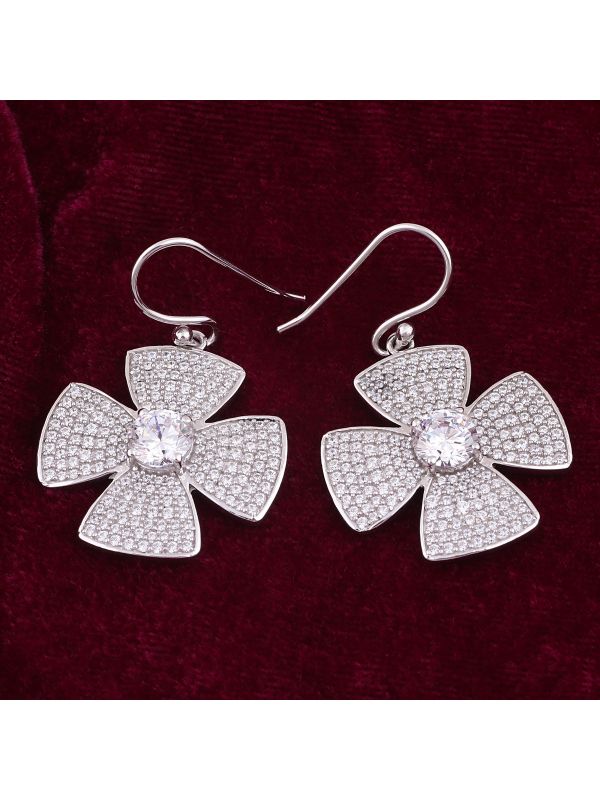 Silgo 925 Sterling Silver 8.00 Ctw White Cubic Zirconia Flower Dangle Earrings For Women And Girls