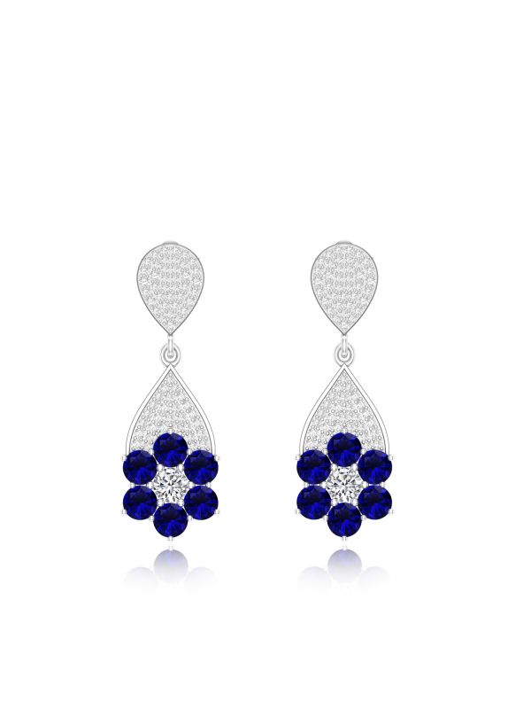 Silgo 925 Sterling Silver Rhodium Plated Blue Cubic Zirconia Women Dangle Earrings