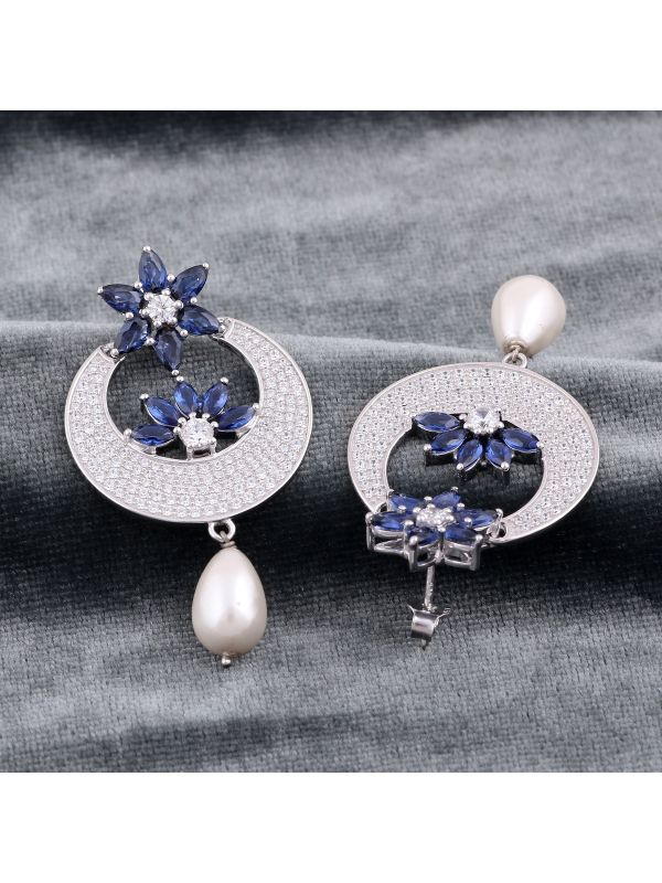 Silgo 925 Sterling Silver earrings for women - Blue Cubic Zirconia Earrings - Dangle earrings for women