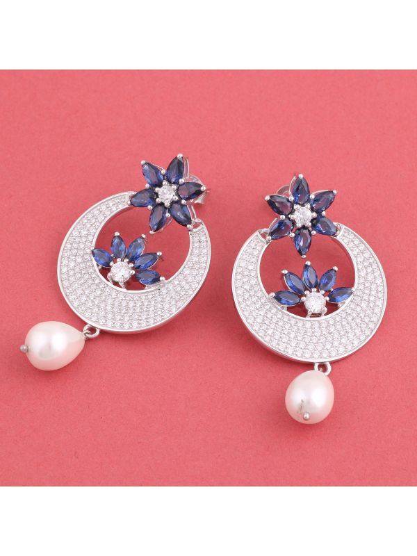 Silgo 925 Sterling Silver earrings for women - Blue Cubic Zirconia Earrings - Dangle earrings for women