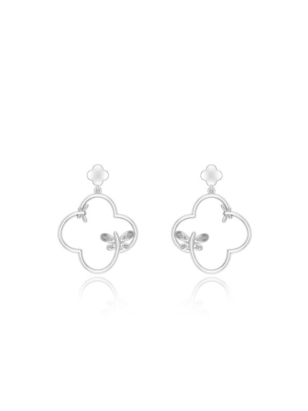 Silgo 925 Sterling Silver Rhodium Plated Cubic Zirconia Stone Butterfly Women Dangle Earrings