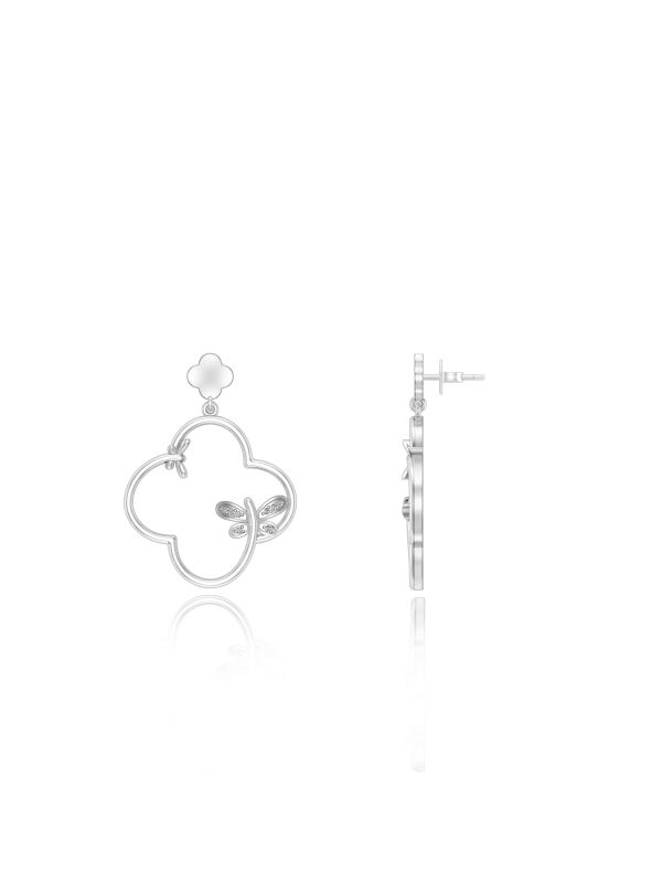 Silgo 925 Sterling Silver Rhodium Plated Cubic Zirconia Stone Butterfly Women Dangle Earrings