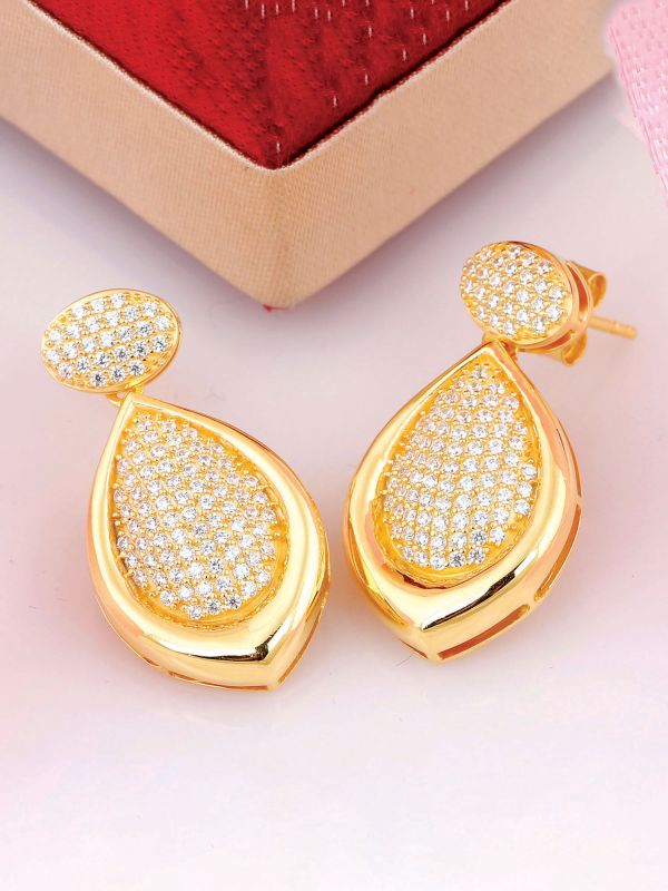 Silgo 925 Sterling Silver Pear Cubic Zirconia Yellow Gold Plated Dangle Women Earring Gift