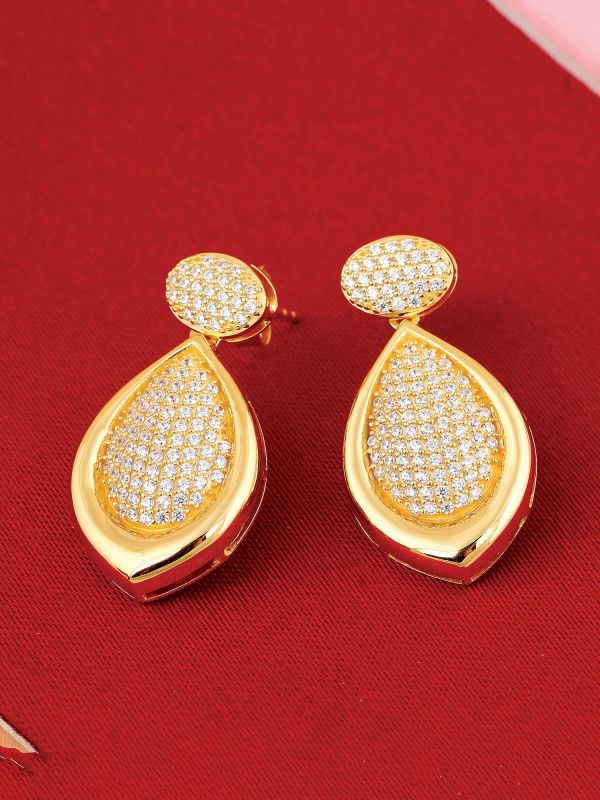 Silgo 925 Sterling Silver Pear Cubic Zirconia Yellow Gold Plated Dangle Women Earring Gift