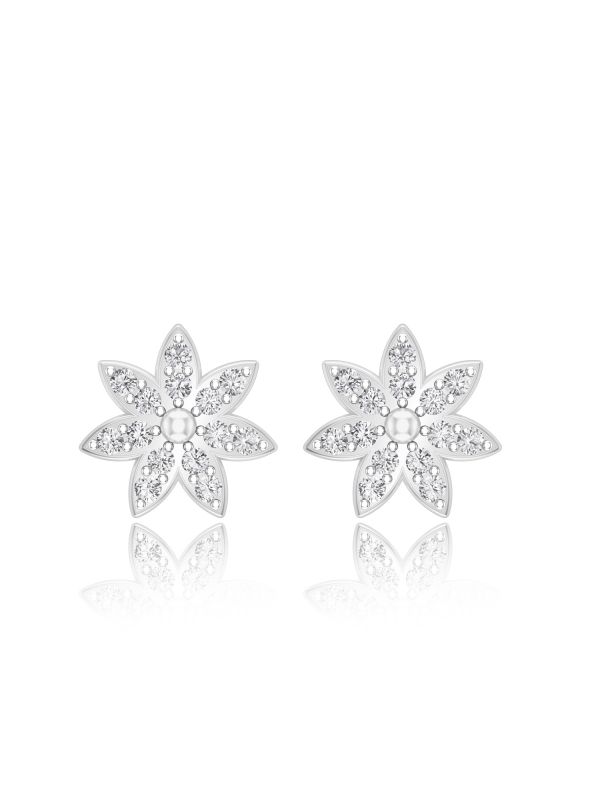 Silgo 925 Sterling Silver Rhodium Plated Prong Cubic Zirconia Star Shape Stud Earrings for Women