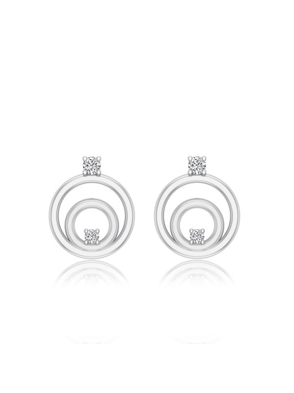 Silgo 925 Sterling Silver Round Cut Cubic Zirconia Rhodium Plated Stud Earrings For Women