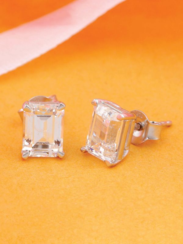 Silgo 925 Sterling Silver Cubic Zirconia Rhodium Plated Stud Women Earring Jewellry