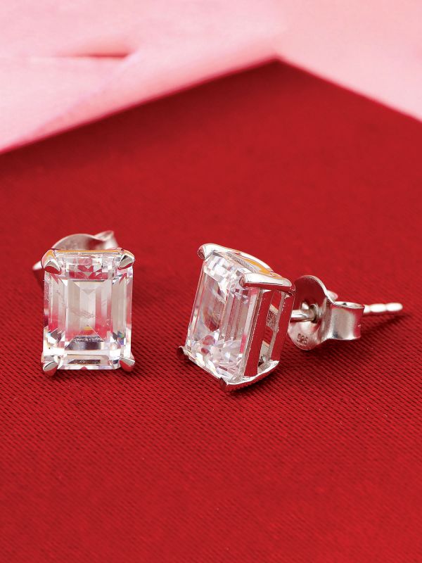 Silgo 925 Sterling Silver Cubic Zirconia Rhodium Plated Stud Women Earring Jewellry