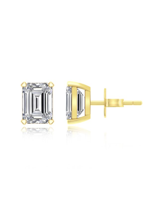 Silgo 925 Sterling Silver Cubic Zirconia Yellow Gold Plated Stud Women Earring Jewellry