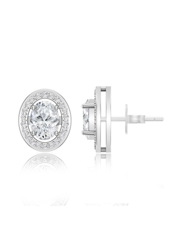 Silgo 925 Sterling Silver Cubic Zirconia Rhodium Plated Wedding Stud Women Earrings