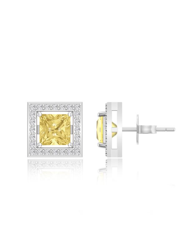 Silgo 925 Sterling Silver Cubic Zirconia Rhodium Plated Women Stud Earring