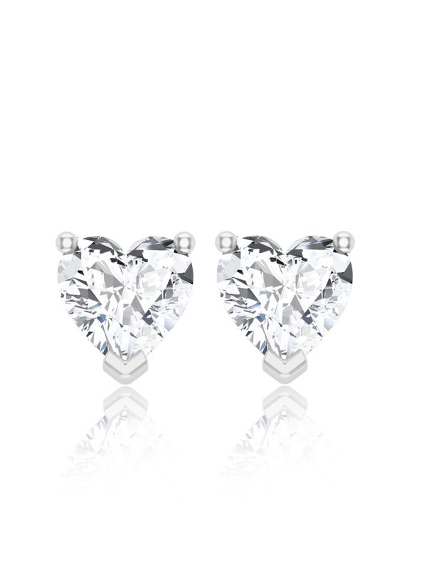 Silgo 925 Sterling Silver Heart Cut Cubic Zirconia Rhodium Plated Stud Earrings