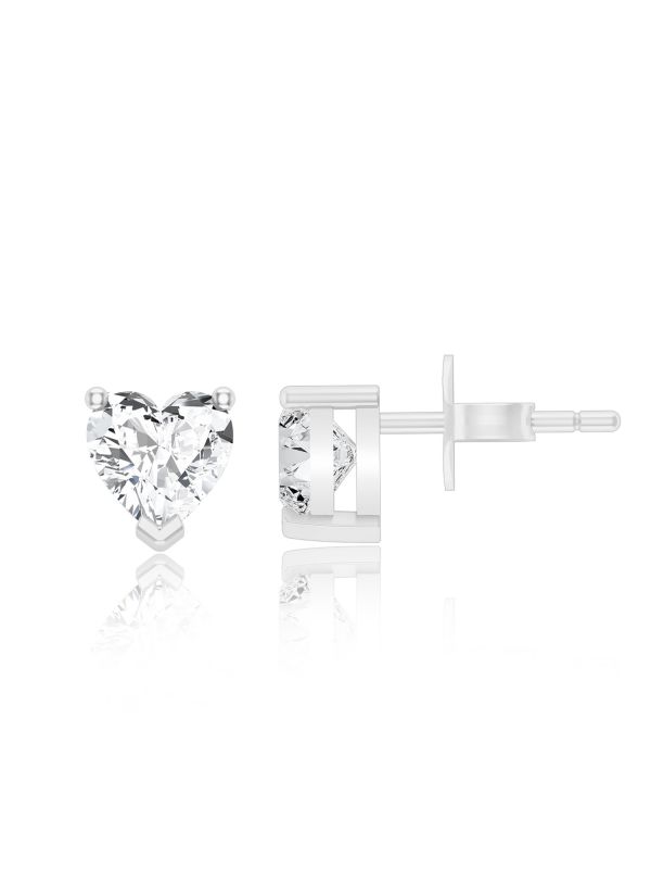 Silgo 925 Sterling Silver Heart Cut Cubic Zirconia Rhodium Plated Stud Earrings