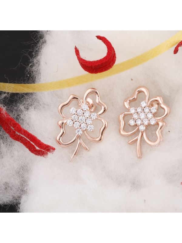 Silgo 925 Sterling Silver Cubic Zirconia Rose Gold Plated Women Stud Earring