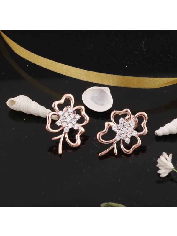 Silgo 925 Sterling Silver Cubic Zirconia Rose Gold Plated Women Stud Earring