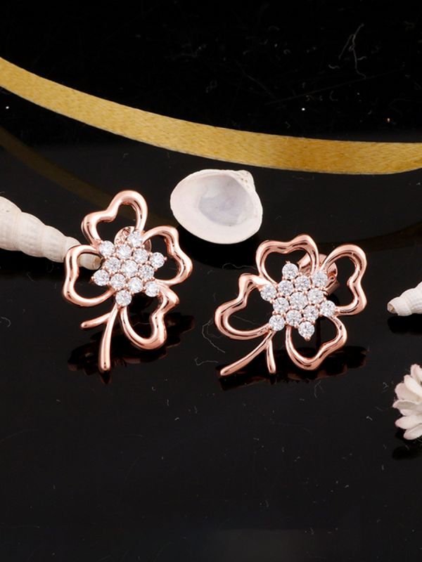 Silgo 925 Sterling Silver Cubic Zirconia Rose Gold Plated Women Stud Earring