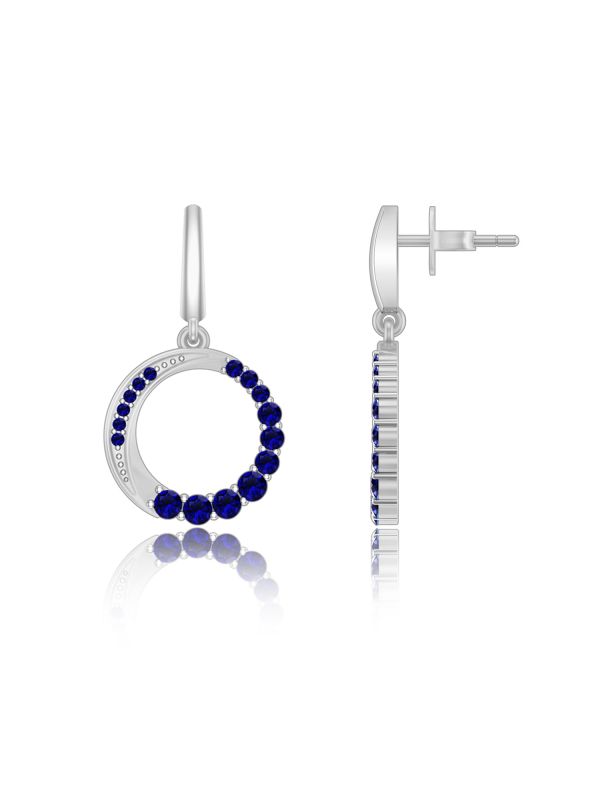 Silgo 925 Sterling Silver Rhodium Plated Blue Cubic Zirconia Dangle Earrings Bridal Wedding Jewellry
