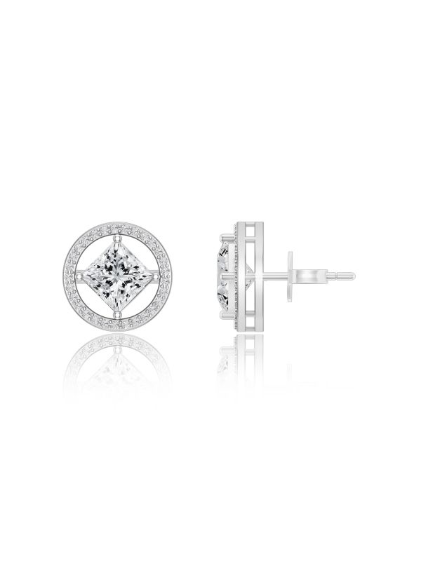 Silgo 925 Sterling Silver Cubic Zirconia Rhodium Plated Round Stud Earrings