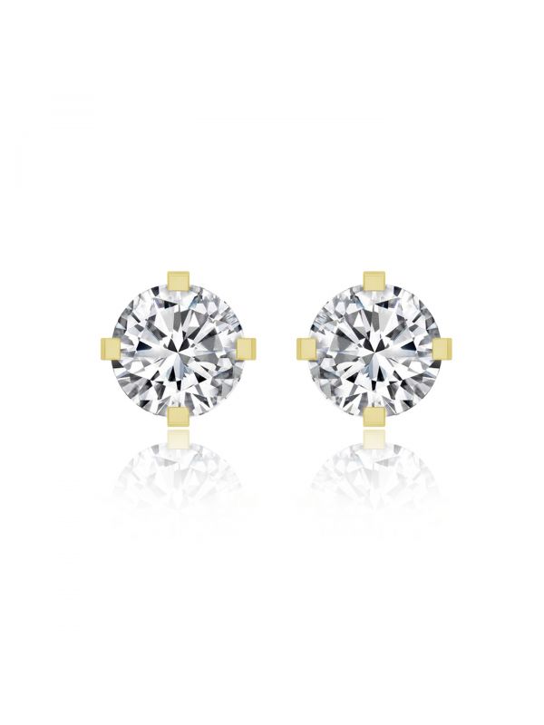 Silgo 925 Sterling Silver Yellow Gold Plated Cubic Zirconia Wedding Stud Earrings For Women