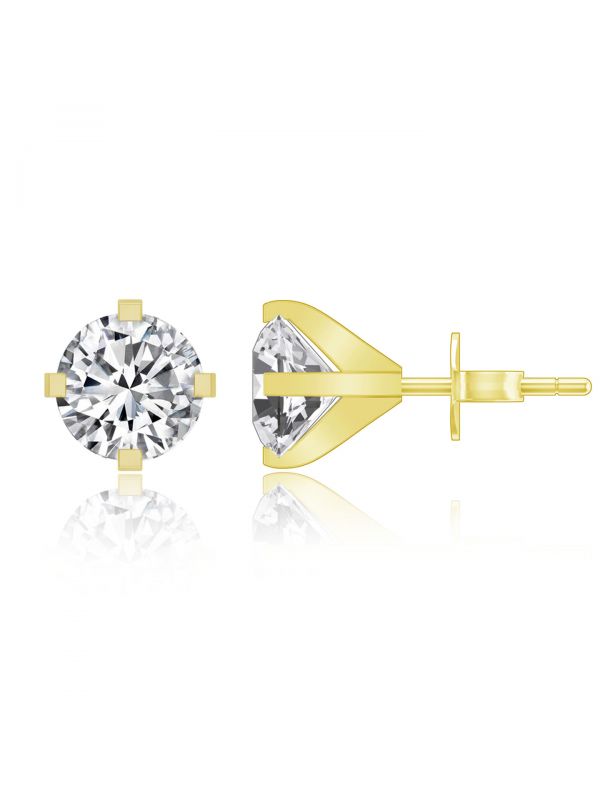 Silgo 925 Sterling Silver Yellow Gold Plated Cubic Zirconia Wedding Stud Earrings For Women