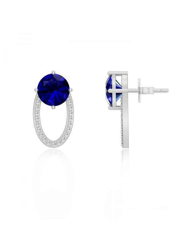 Silgo 925 Sterling Silver Blue Cubic Zirconia Rhodium Plated Women Stud Earrings