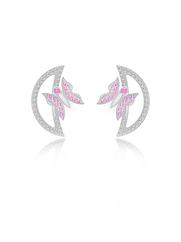 Silgo 925 Sterling Silver Rhodium Plated Butterfly Design Cubic Zirconia Women Stud Earrings