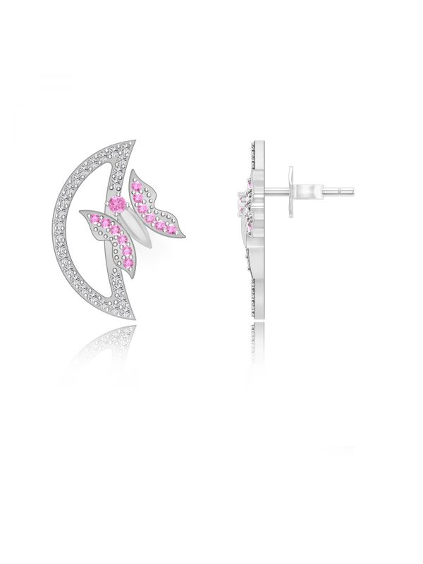 Silgo 925 Sterling Silver Rhodium Plated Butterfly Design Cubic Zirconia Women Stud Earrings