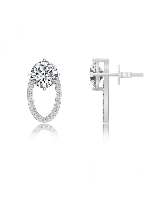 Silgo 925 Sterling Silver White Cubic Zirconia Rhodium Plated Women Stud Earrings