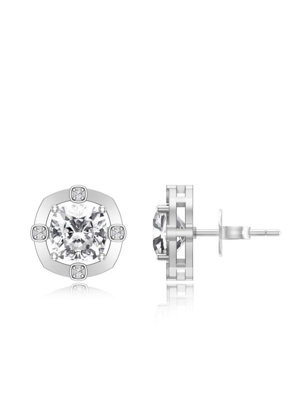 Silgo 925 Sterling Cubic Zirconia Silver Plated Round Round Shape Women Stud Earrings
